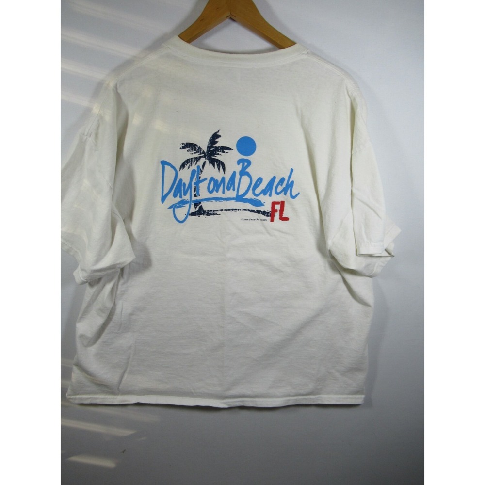 Vtg 90s Y2K Distressed Daytona Beach Florida T-shirt Men 2XL Single Stitch White